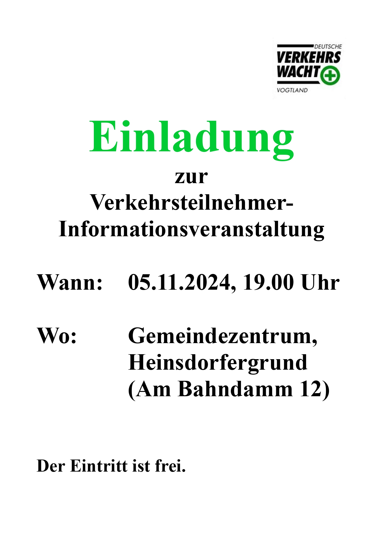 Flyer zur Fehrkehrsteilnehmerschulung - Alle Infos stehen im Event - Klick aufs Bild öffnet Event